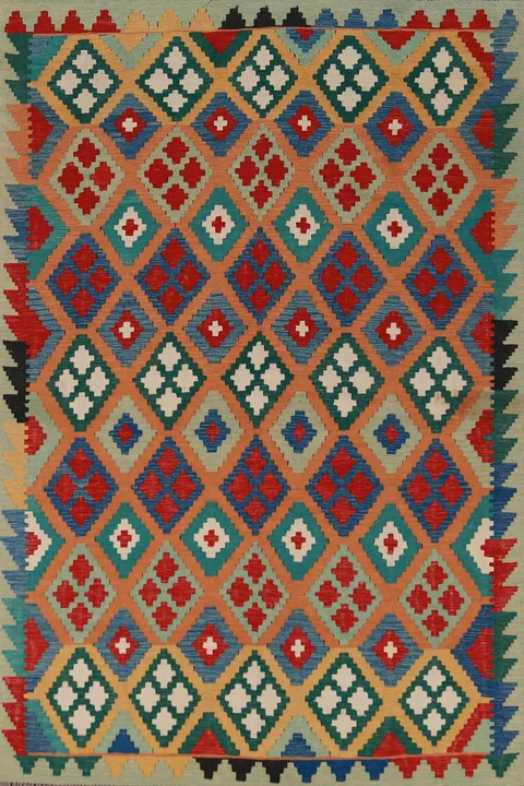 Hand Woven Trellis Wool Kilim Oriental Area Rug 6x8