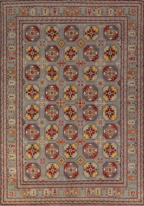 Geometric Gray Wool Kazak Oriental Area Rug 8x11