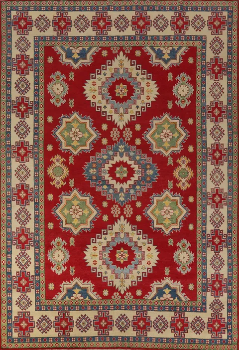 Red Wool Handmade Kazak Oriental Area Rug 8x11