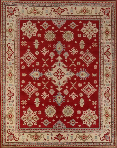 Red Geometric Kazak Oriental Area Rug 8x9