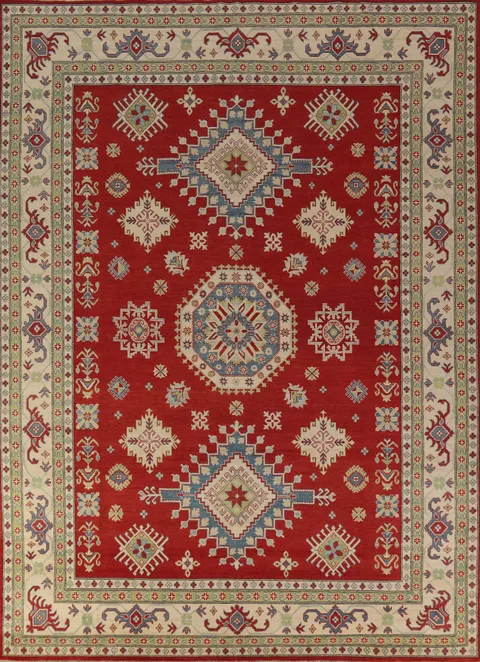 Red Geometric Kazak Oriental Area Rug 9x12