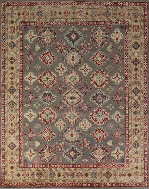 Geometric Gray Kazak Vegetable Dye Area Rug 8x10