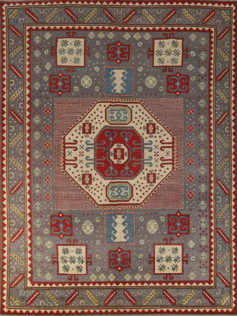 Geometric Wool Kazak Vegetable Dye Area Rug 8x10