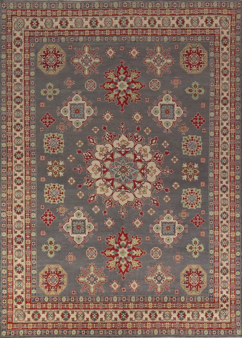 Gray Geometric Kazak Oriental Area Rug 9x12