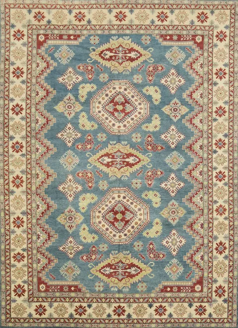 Vegetable Dye Sky Blue Kazak Hand-Knotted Wool Large Rug 10x14
