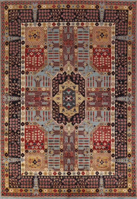 Geometric Wool Kazak Vegetable Dye Area Rug 9x11