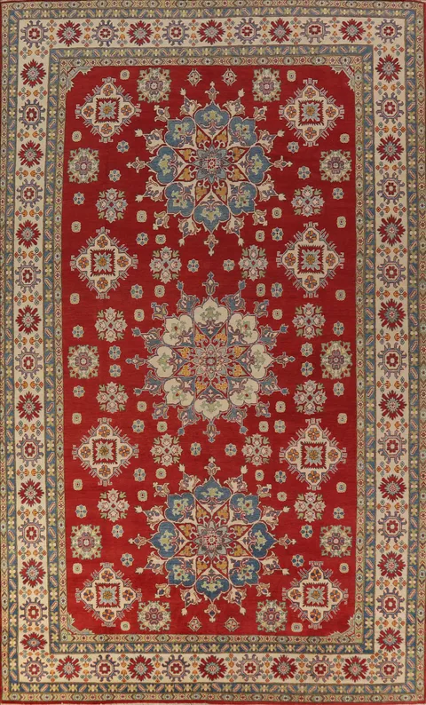 Red Geometric Kazak Oriental Large Rug 10x16