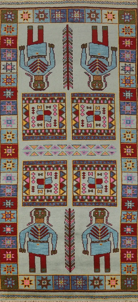 Geometric Heriz Serapi Indian Runner Rug 4x10