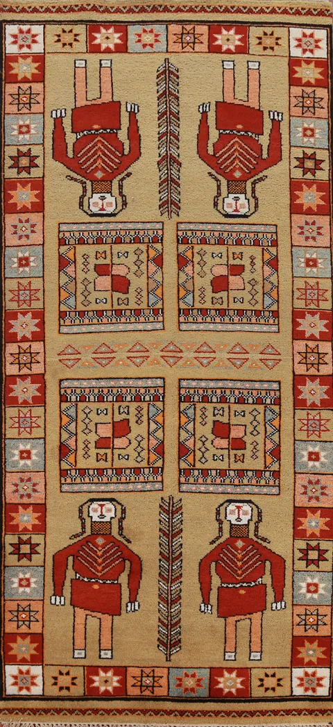 Gold Tribal Heriz Serapi Indian Runner Rug 4x10