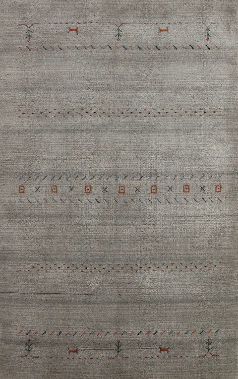 Silver Gray Wool Tribal Gabbeh Indian Rug 4x6
