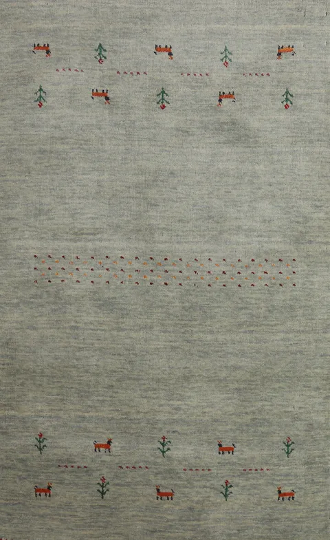 Aqua Green/ Gray Wool Gabbeh Indian Foyer Rug 3x5