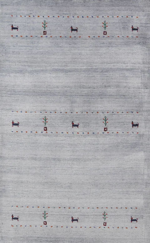 Silver Gray Wool Gabbeh Indian Foyer Rug 3x5