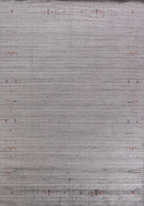Silver Gray Wool Gabbeh Indian Area Rug 9x12