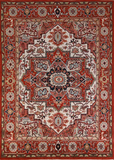 Ivory & Orange Wool Heriz Serapi Oriental Area Rug 8x10