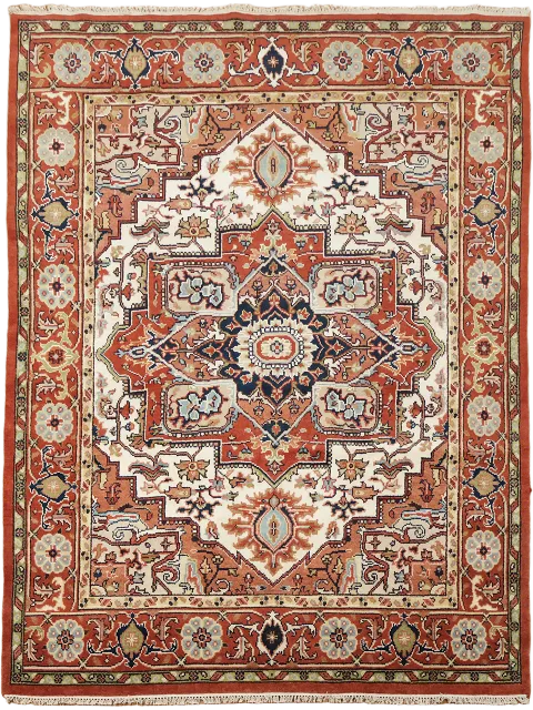 Ivory & Orange Wool Heriz Serapi Oriental Area Rug 8x10