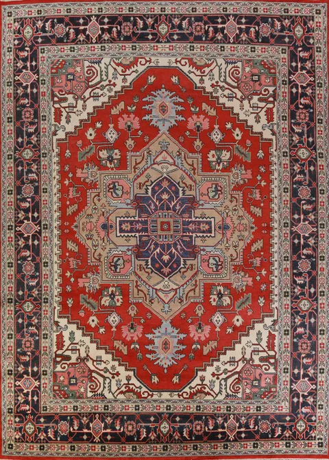 Red Geometric Heriz Serapi Oriental Large Rug 12x15