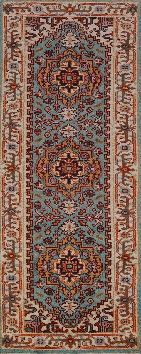 Geometric Wool Heriz Serapi Oriental Runner Rug 3x8