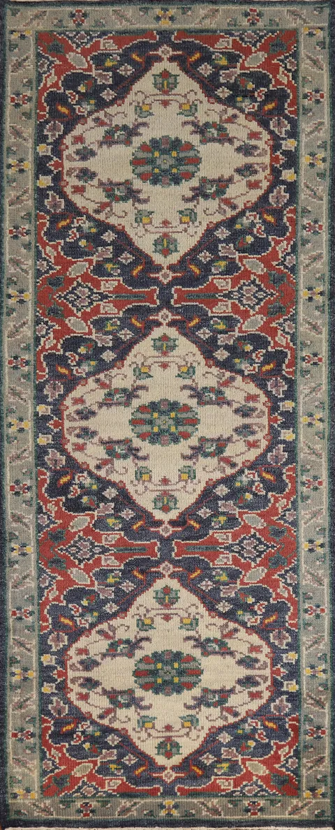 Blue Handmade Heriz Serapi Oriental Runner Rug 3x8