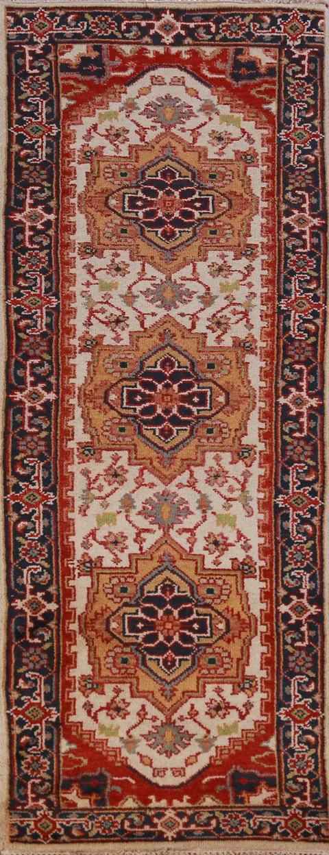 Ivory Wool Heriz Serapi Oriental Runner Rug 2x8