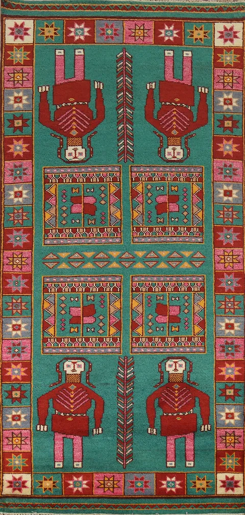 Geometric Wool Heriz Serapi Indian Runner Rug 4x10