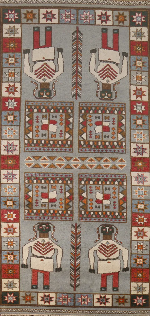 Geometric Wool Heriz Serapi Indian Runner Rug 4x10
