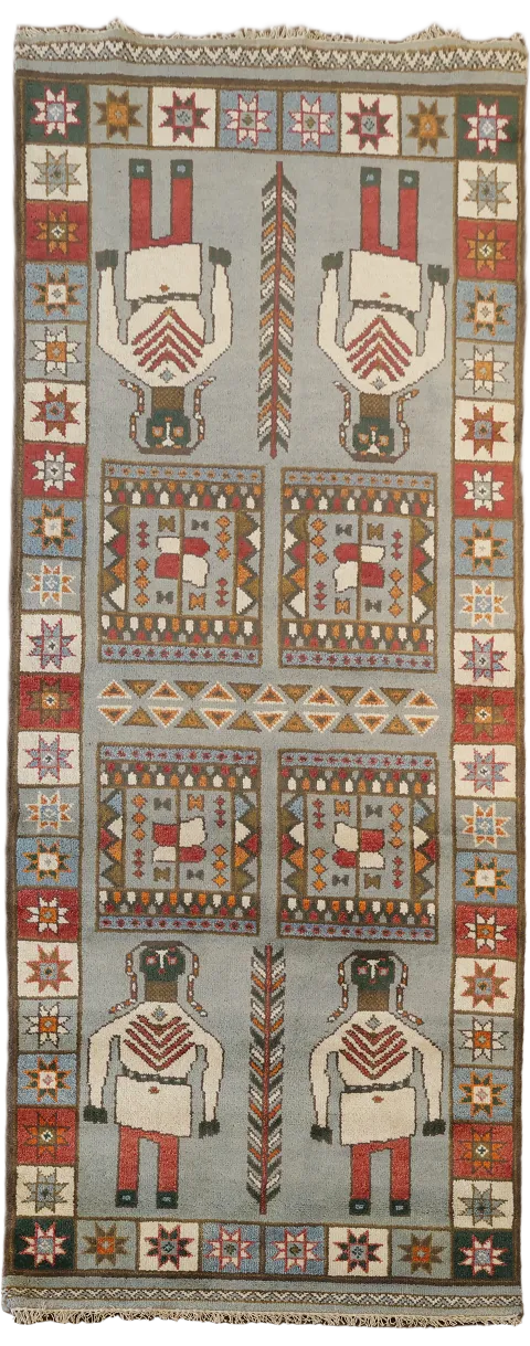 Geometric Wool Heriz Serapi Indian Runner Rug 4x10