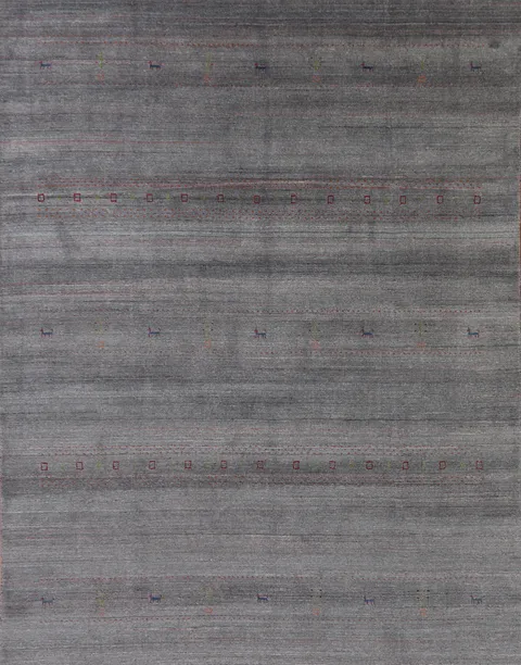 Animals Gray Wool Gabbeh Indian Area Rug 8x10