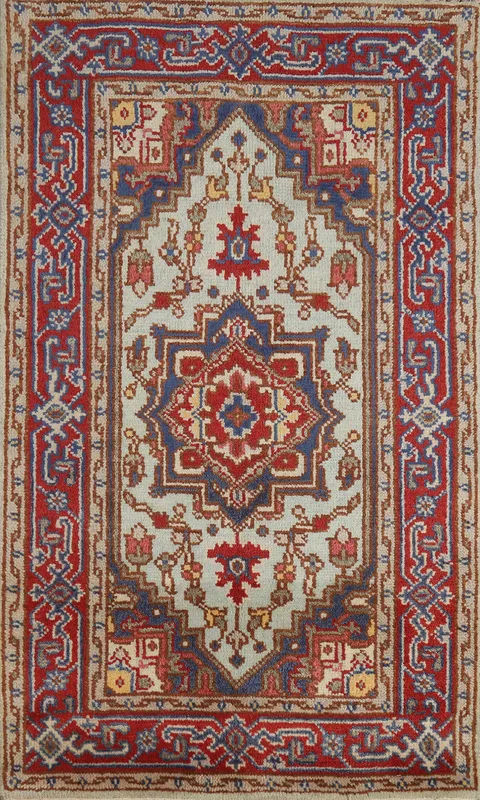 Aqua Blue Medallion Wool Heriz Serapi Indian Rug 3x5
