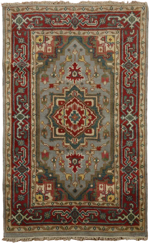 Geometric Wool Heriz Serapi Indian Rug 3x5