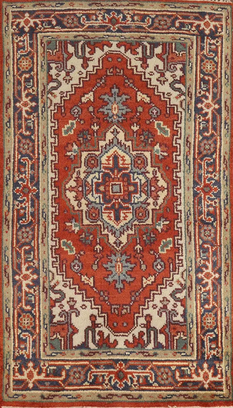 Orange Wool Heriz Serapi Indian Rug 3x5