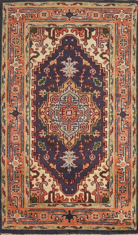 Navy Blue Geometric Heriz Serapi Indian Rug 3x5