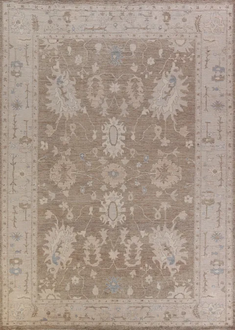 Handmade Brown Wool Oushak Turkish Area Rug 9x12