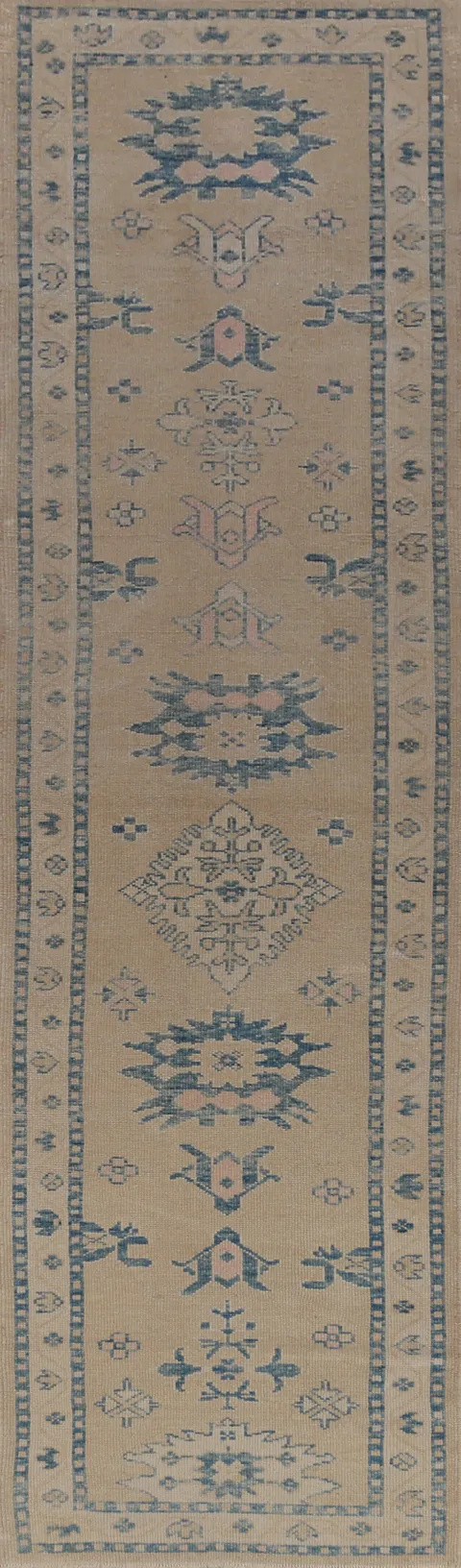 Vegetable Dye Oushak Turkish Runner Rug 3x14