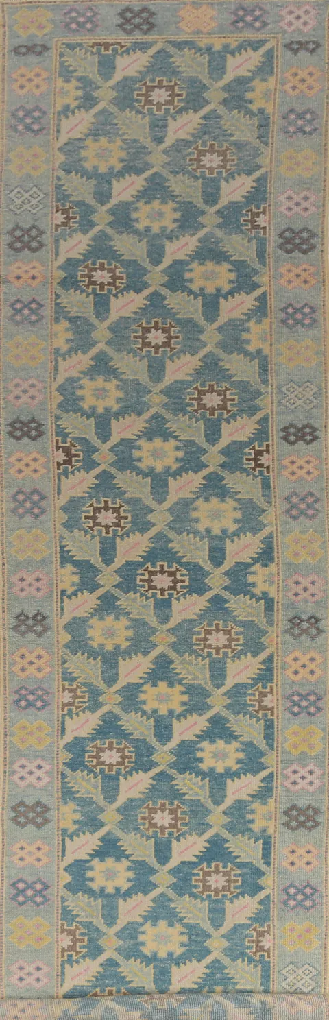 Vegetable Dye Oushak Turkish Runner Rug 3x17