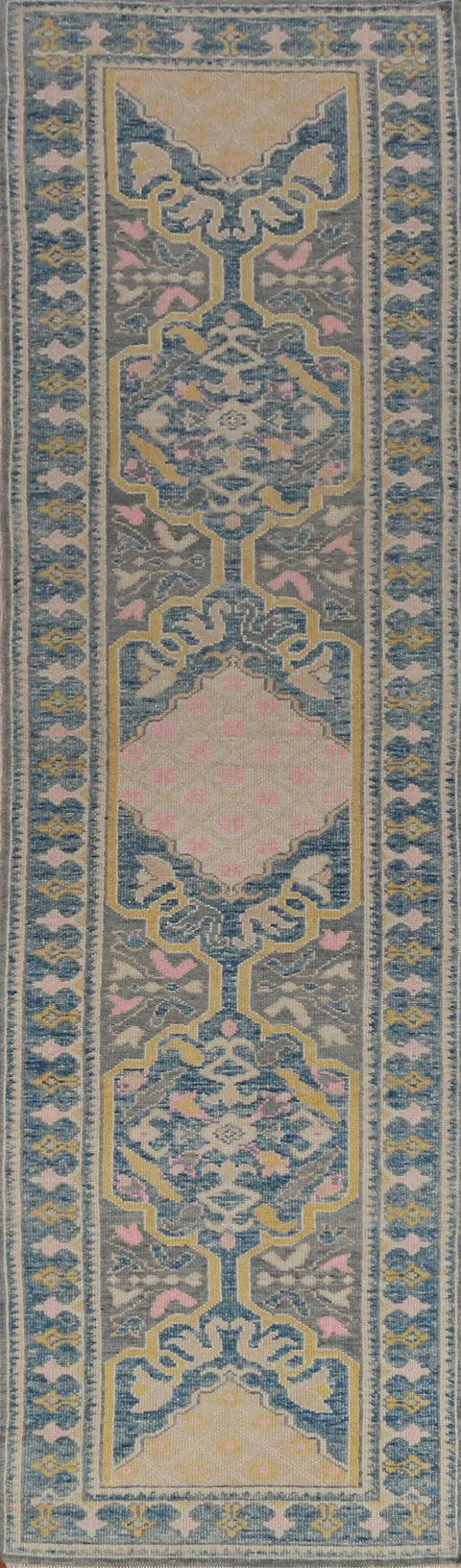 Vegetable Dye Oushak Turkish Runner Rug 3x14
