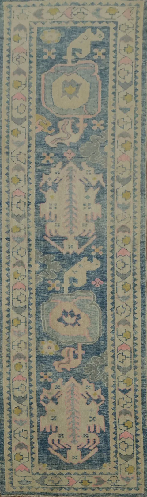 Vegetable Dye Oushak Turkish Runner Rug 3x14