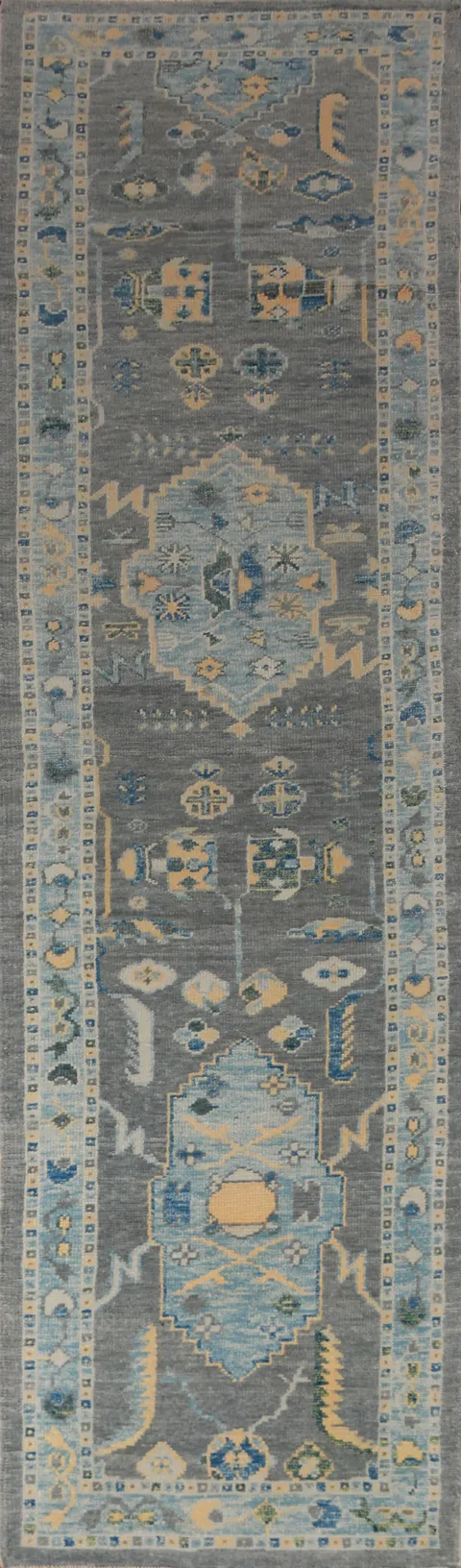 Vegetable Dye Gray Oushak Turkish Runner Rug 3x15