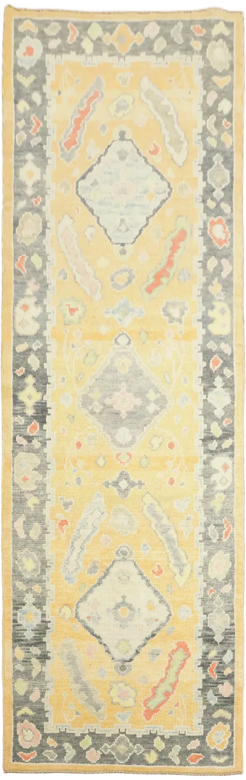 Vegetable Dye Oushak Turkish Runner Rug 3x10