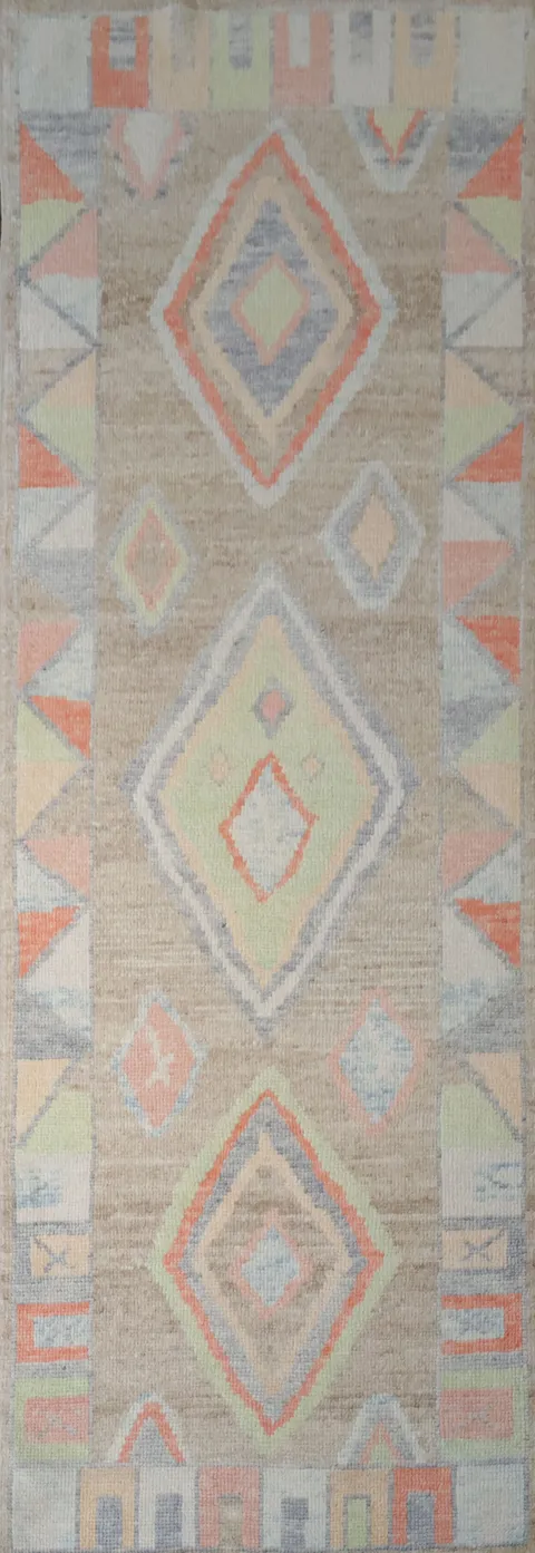 Vegetable Dye Pastel Oushak Turkish Runner Rug 3x9 ft