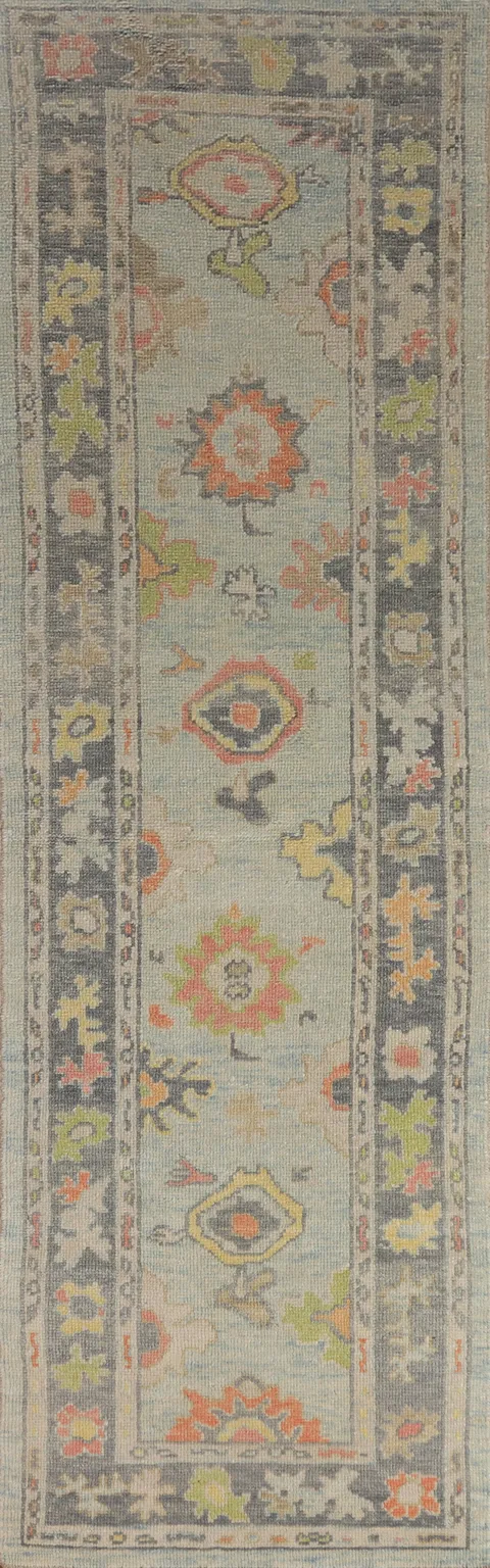Vegetable Dye Oushak Turkish Runner Rug 3x11