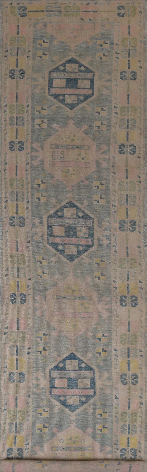 Handmade Blue Oushak Vegetable Dye Runner Rug 3x18