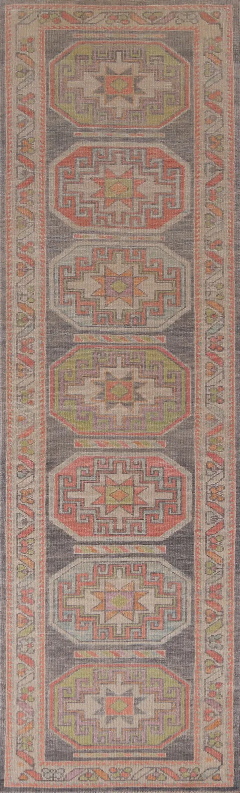 Vegetable Dye Wool Oushak Turkish Runner Rug 3x13