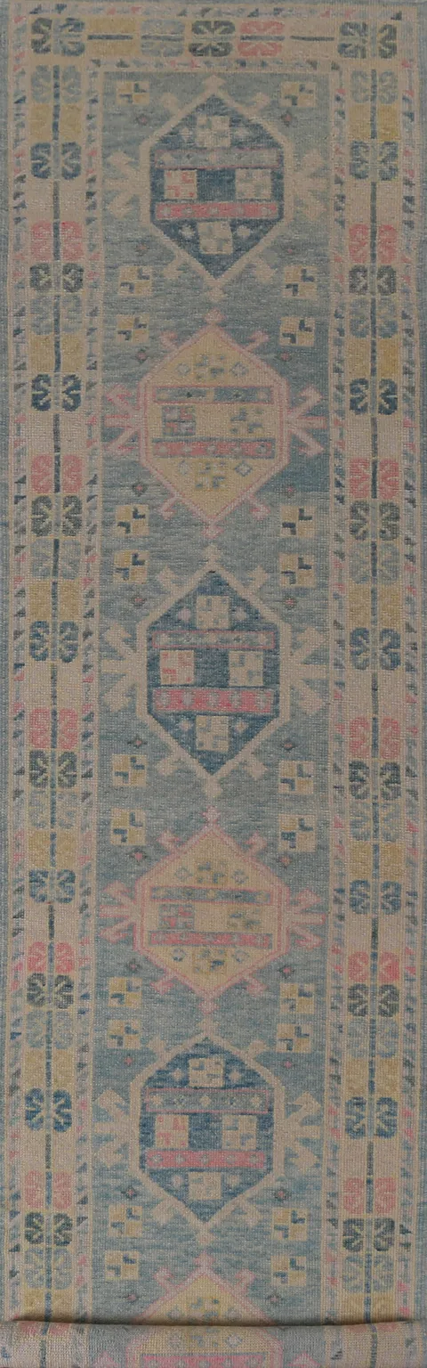 Handmade Blue Oushak Vegetable Dye Runner Rug 3x17