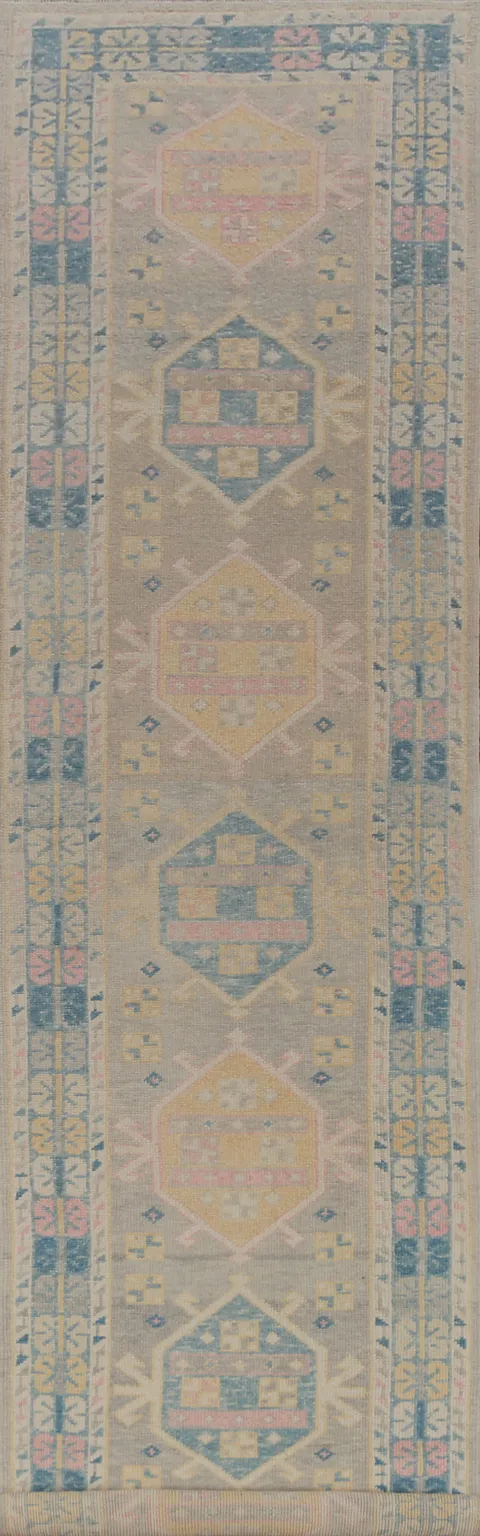 Vegetable Dye Wool Oushak Turkish Runner Rug 3x17