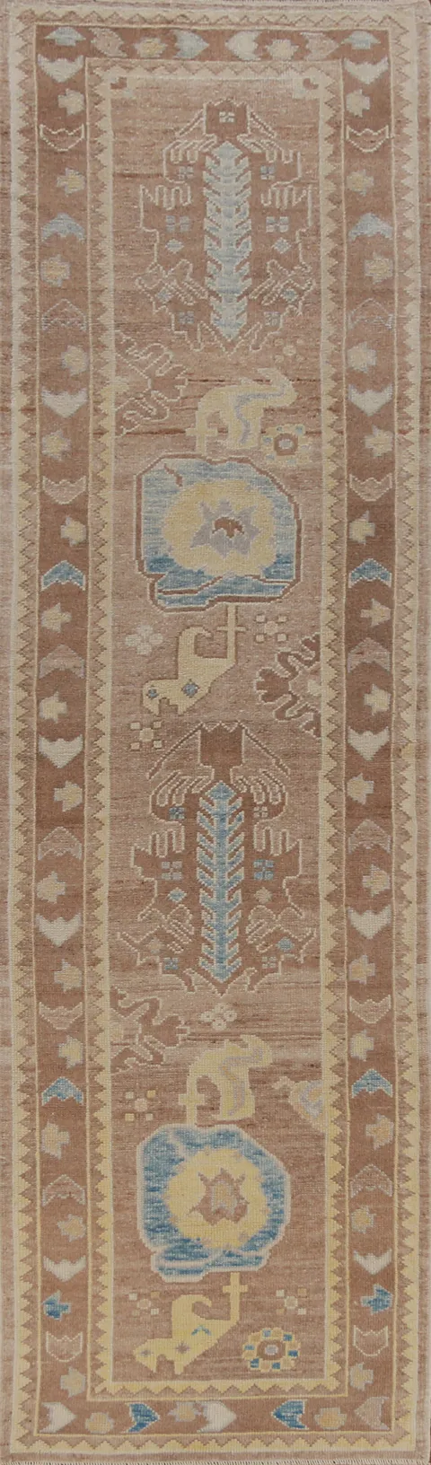 Vegetable Dye Brown Oushak Turkish Runner Rug 3x13
