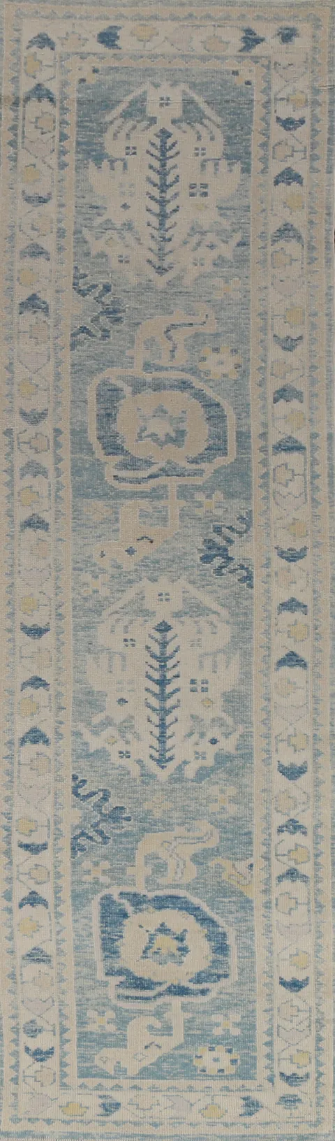 Vegetable Dye Blue Oushak Turkish Runner Rug 3x13