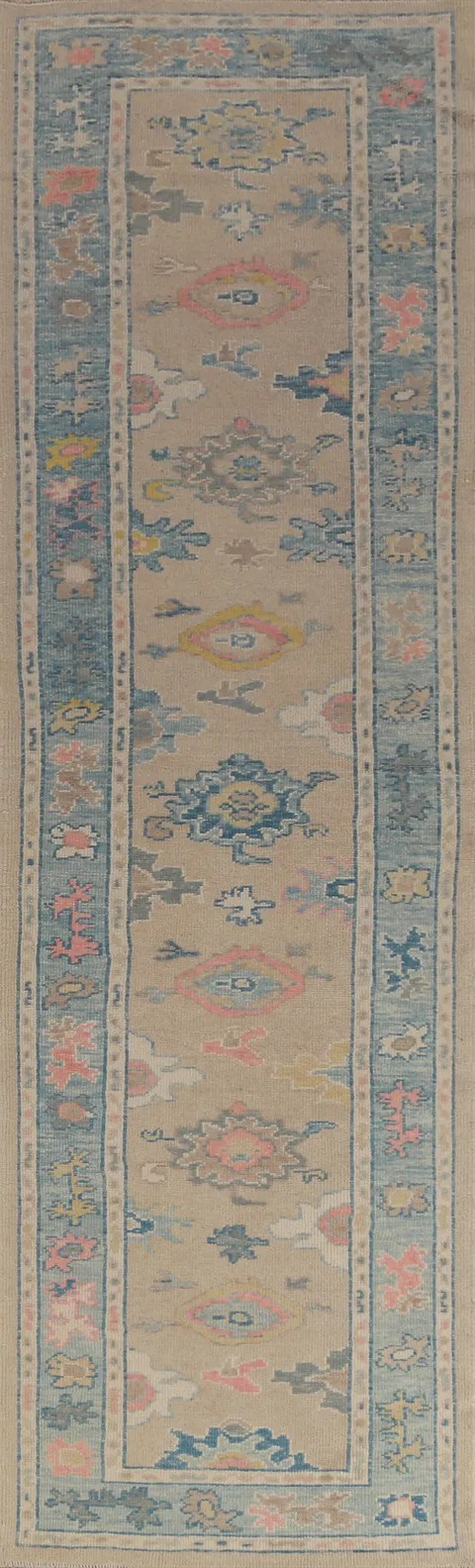 Vegetable Dye Wool Oushak Turkish Runner Rug 3x13