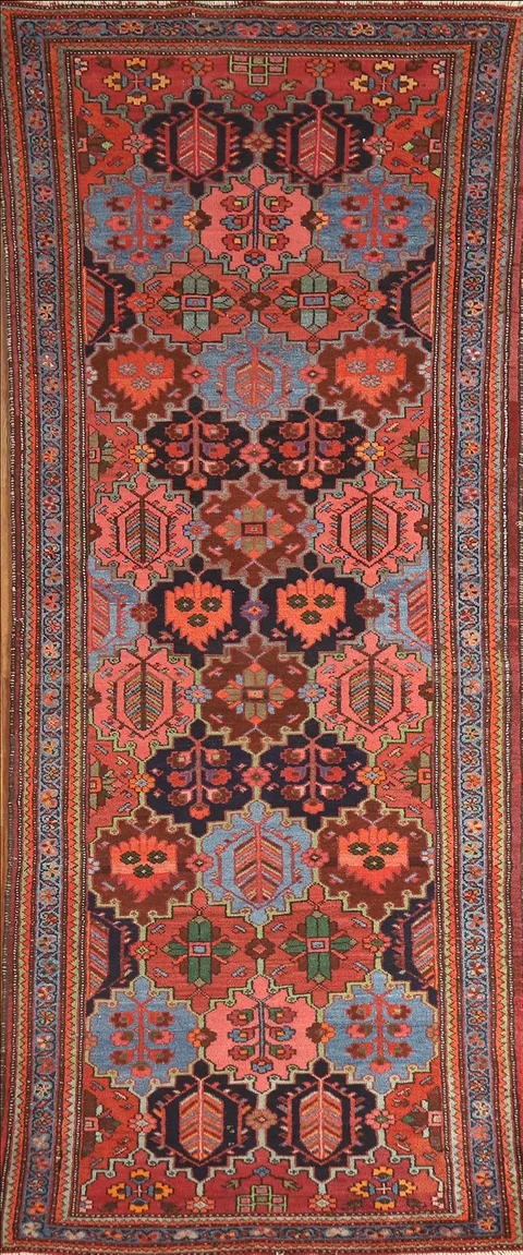 Vegetable Dye Wool Bakhtiari Persian Runner Rug 3x10