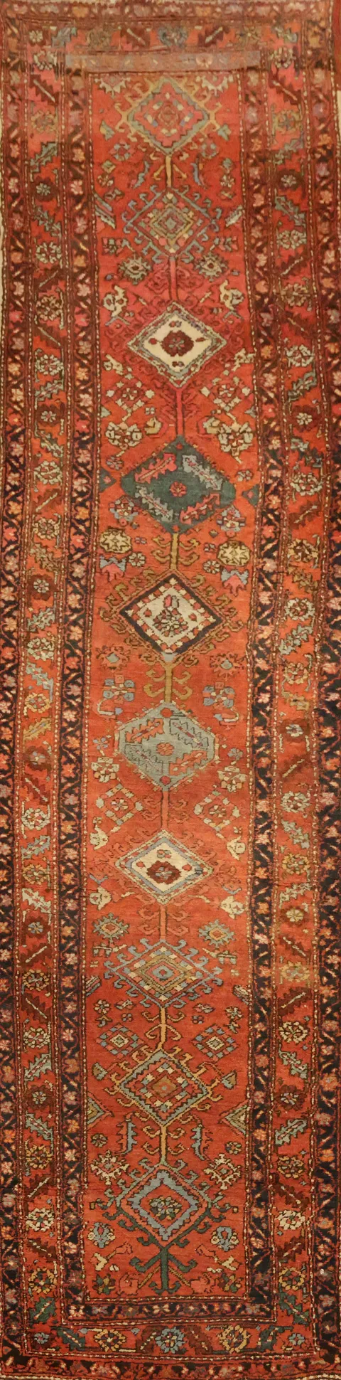 Antique Vegetable Dye Heriz Serapi Persian Runner Rug 3'x12'