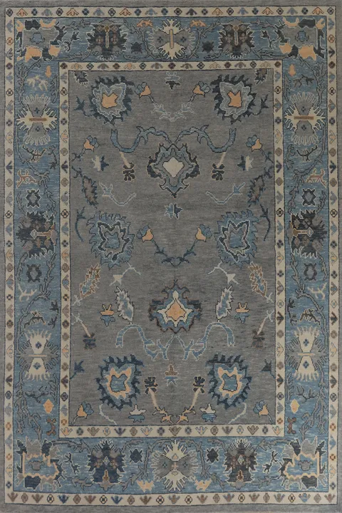 Gray & Blue Floral Oushak Vegetable Dye Area Rug 8x12